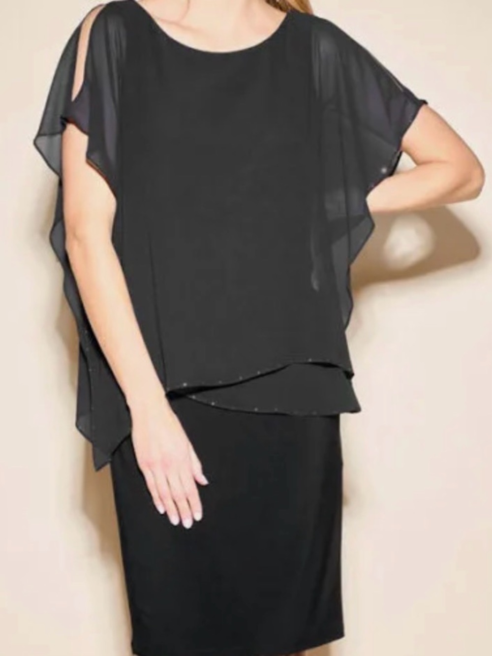 Joseph Ribkoff Black Layered Chiffon Overlay Tunic Top